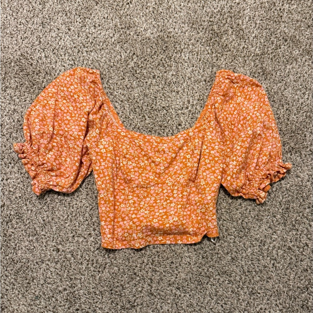 Billabong Orange Floral Puff Sleeve Blouse